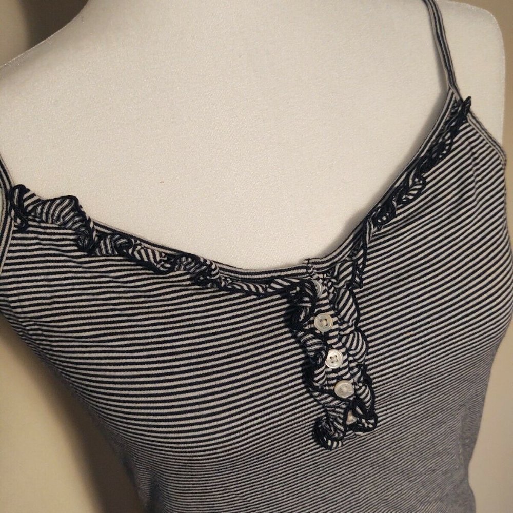 Talbots Striped Ruffle Front Henley Tank Top - M - Picture 3 of 4